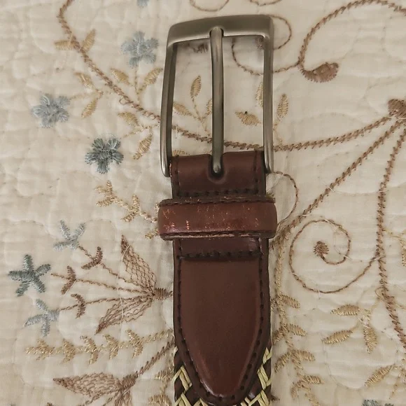 Vintage Genuine Leather Men's Belt With Cord Braids Size 34 - Picture 4 of 12